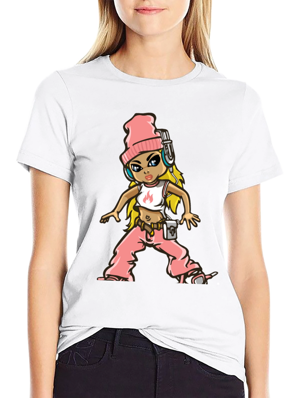 Cartoon DJ Girl Graphic T-Shirt