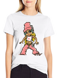 Cartoon DJ Girl Graphic T-Shirt