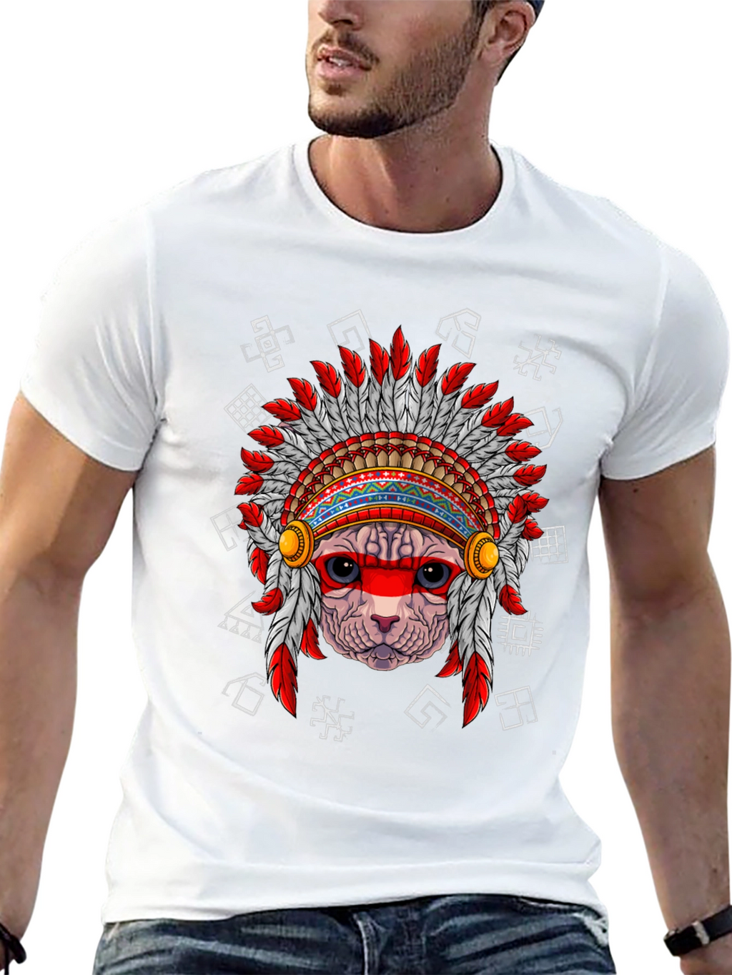 Native American Cat T-Shirt Unique Graphic Tee