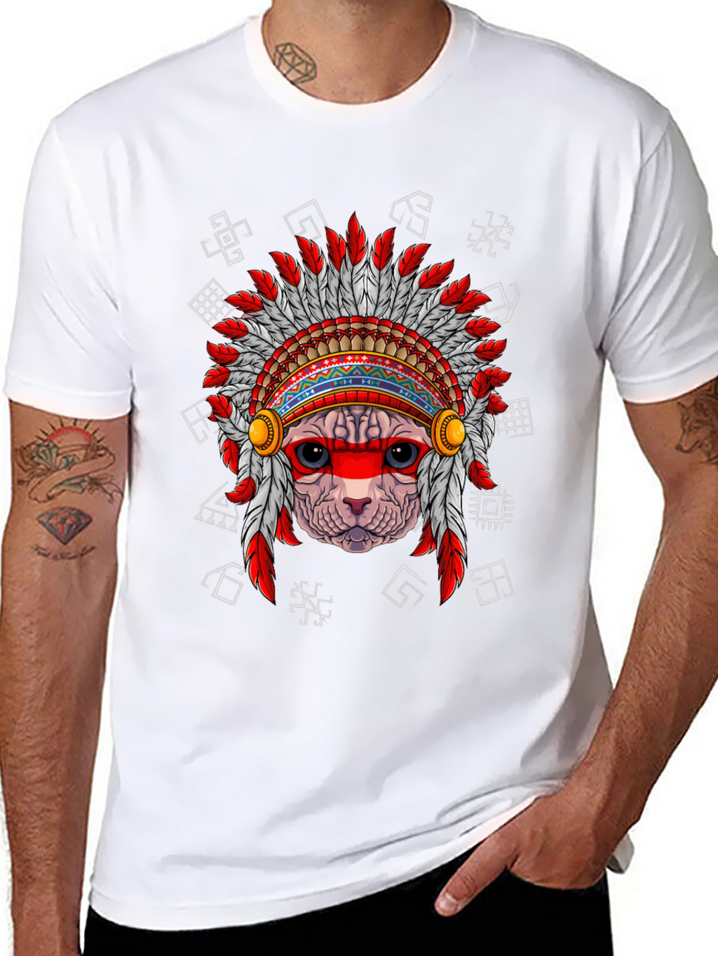 Native American Cat T-Shirt Unique Graphic Tee