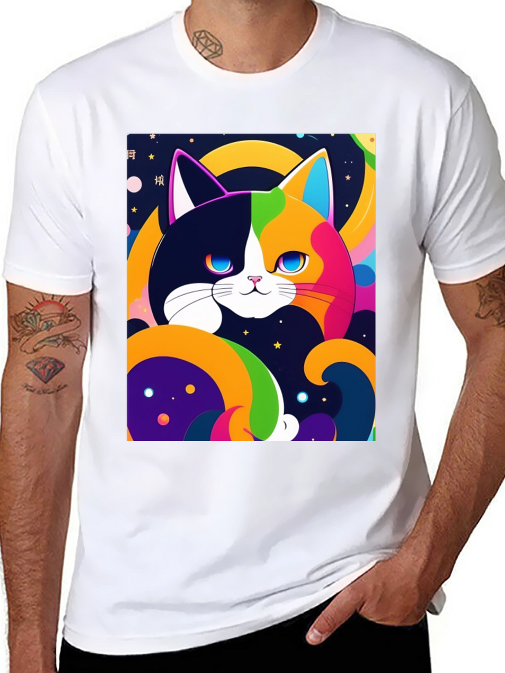 Colorful Cat Graphic T-Shirt