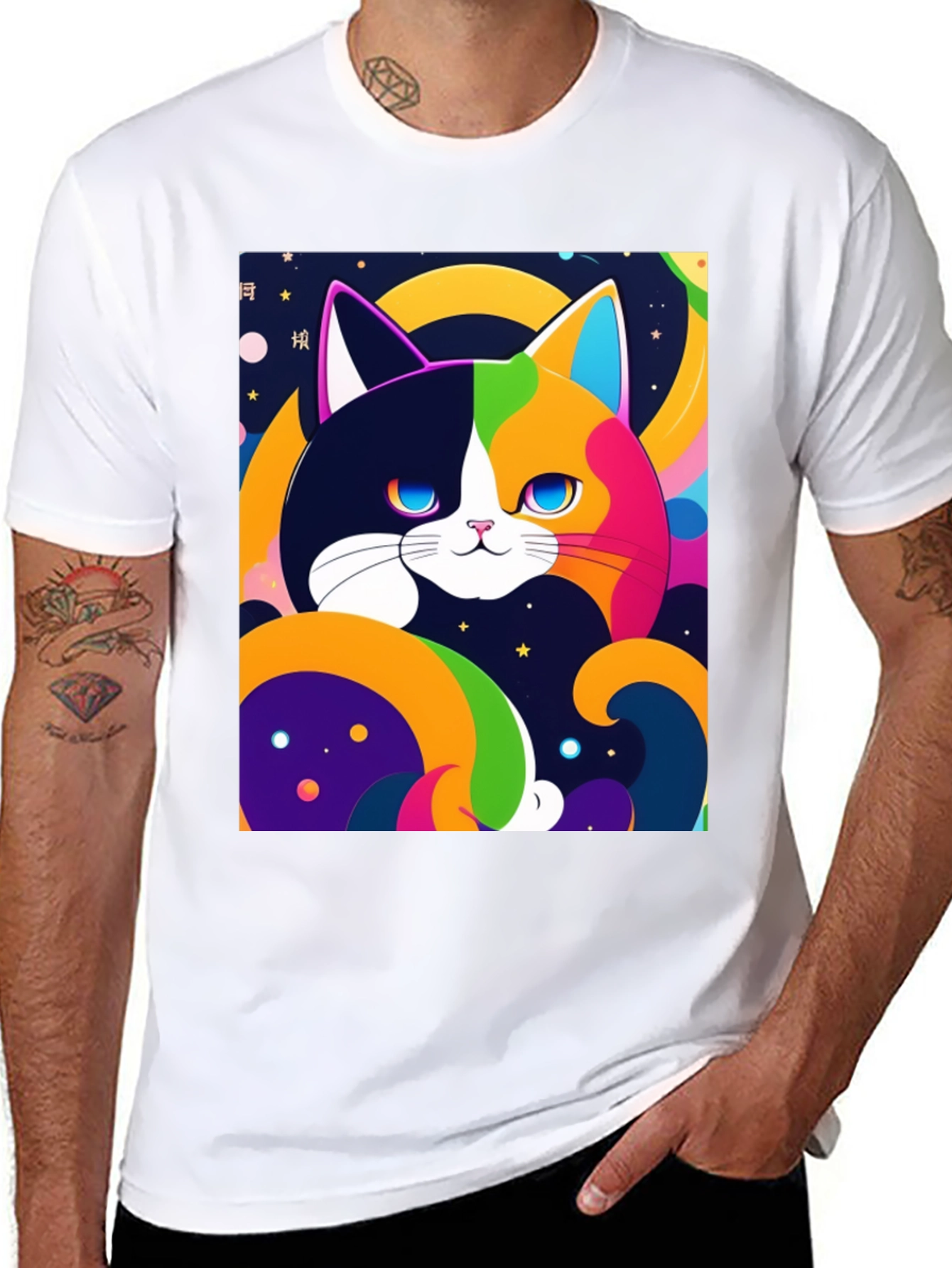 Colorful Cat Graphic T-Shirt