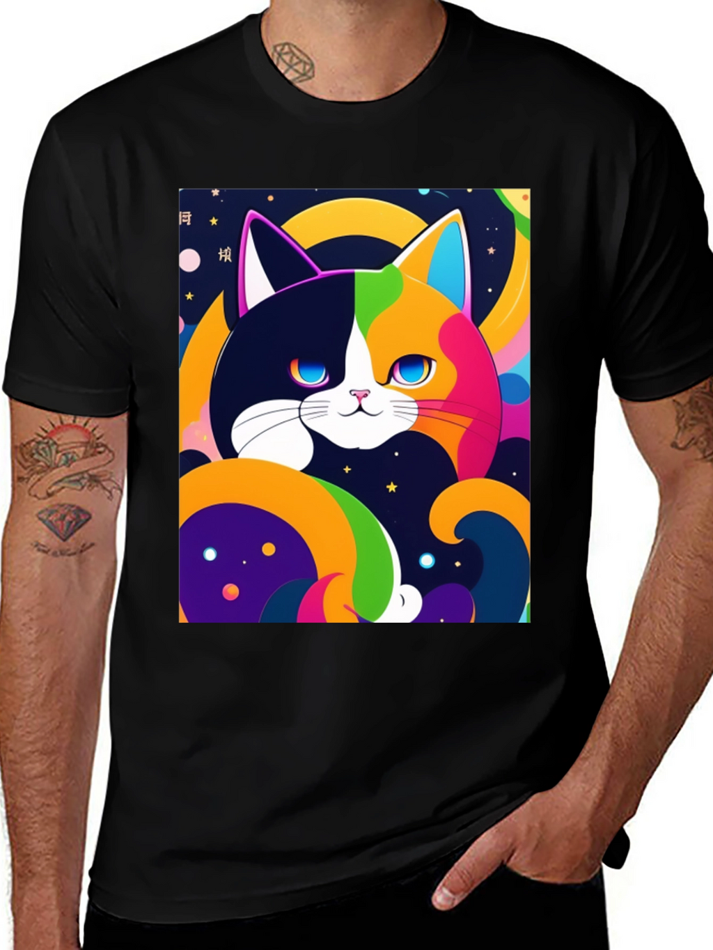 Colorful Cat Graphic T-Shirt