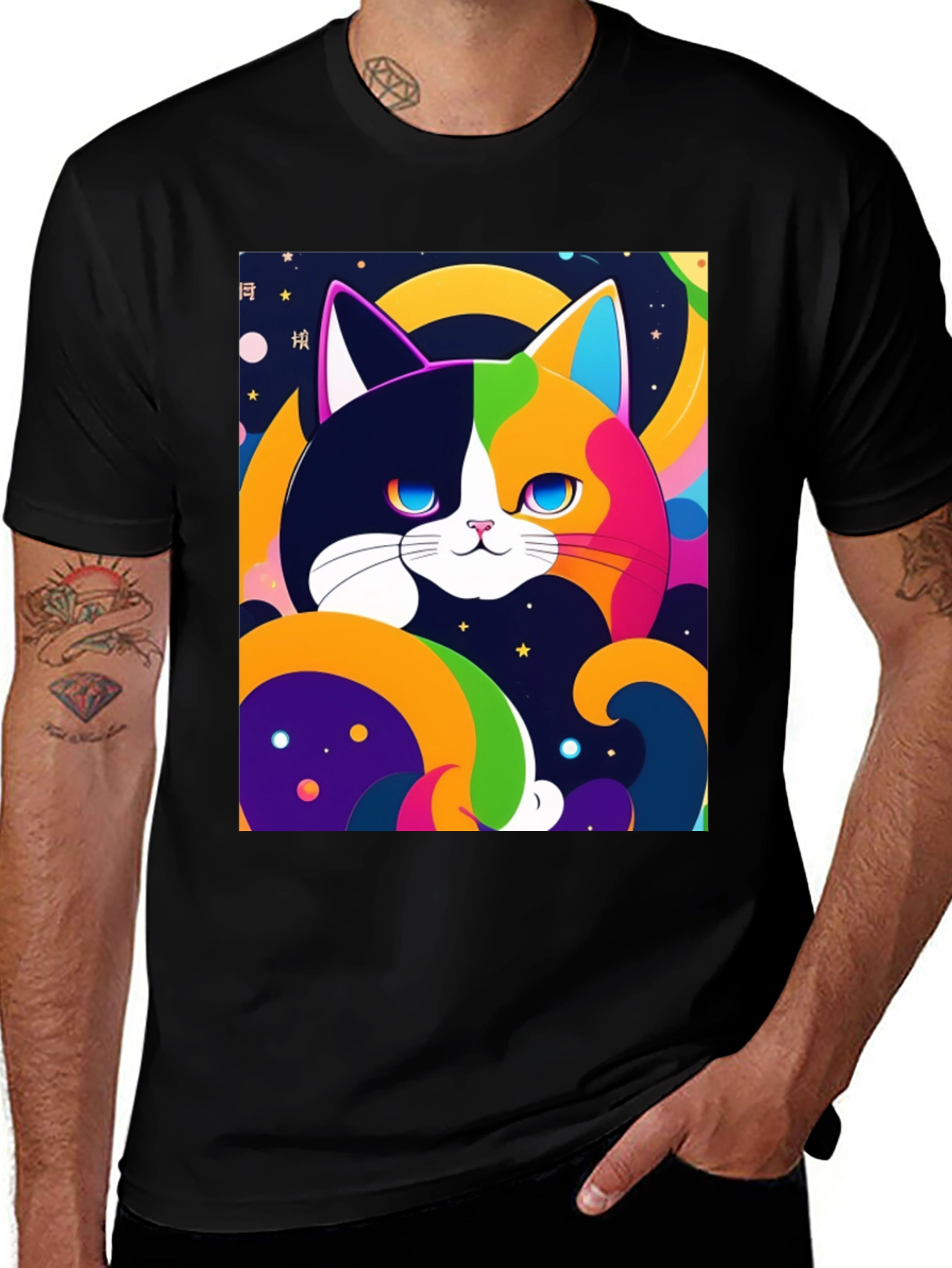 Colorful Cat Graphic T-Shirt