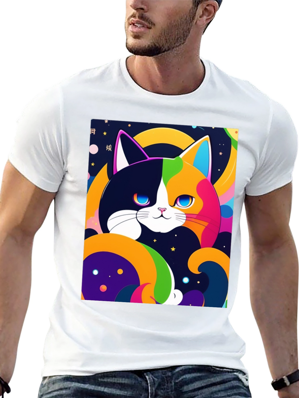Colorful Cat Graphic T-Shirt