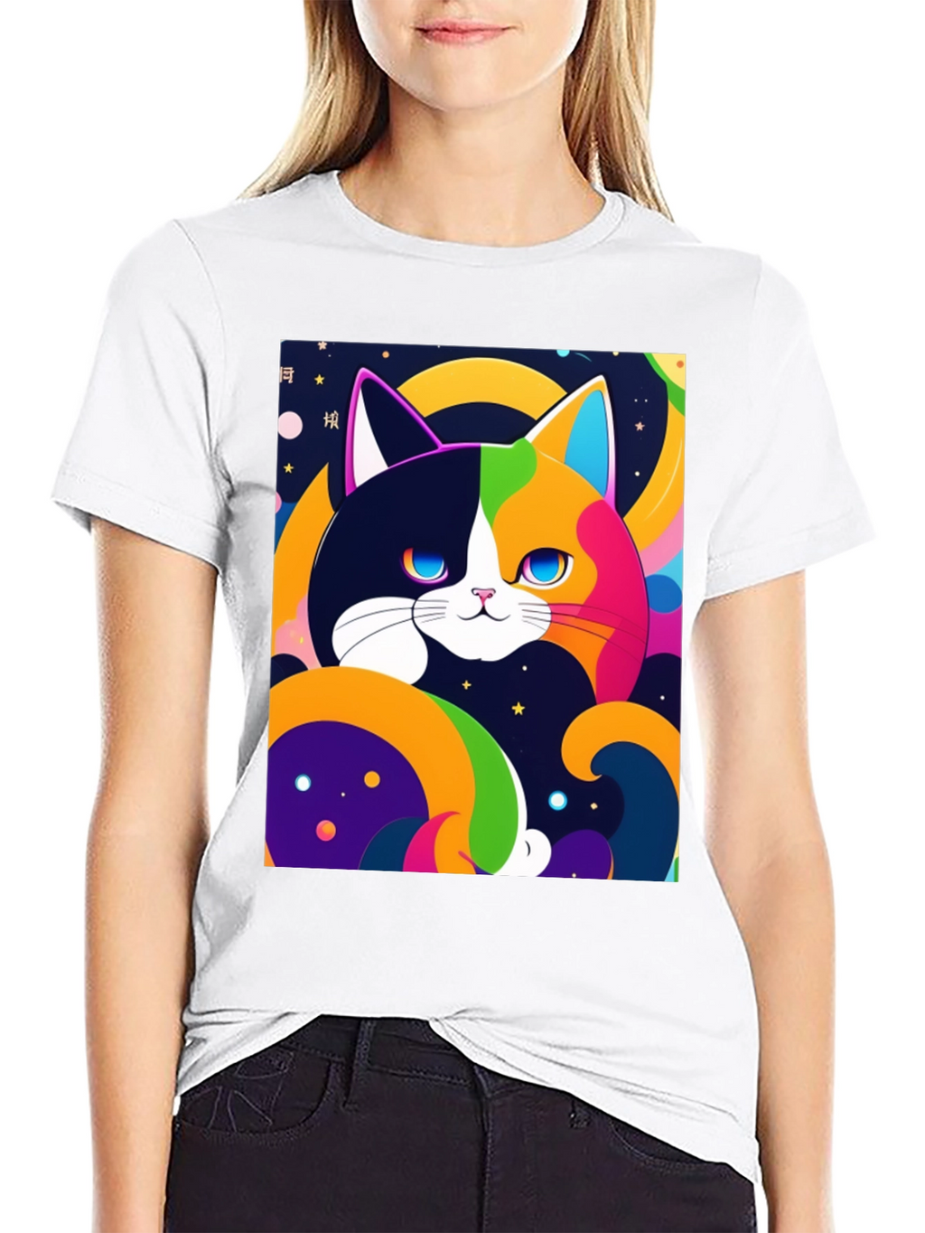 Colorful Cat Graphic T-Shirt