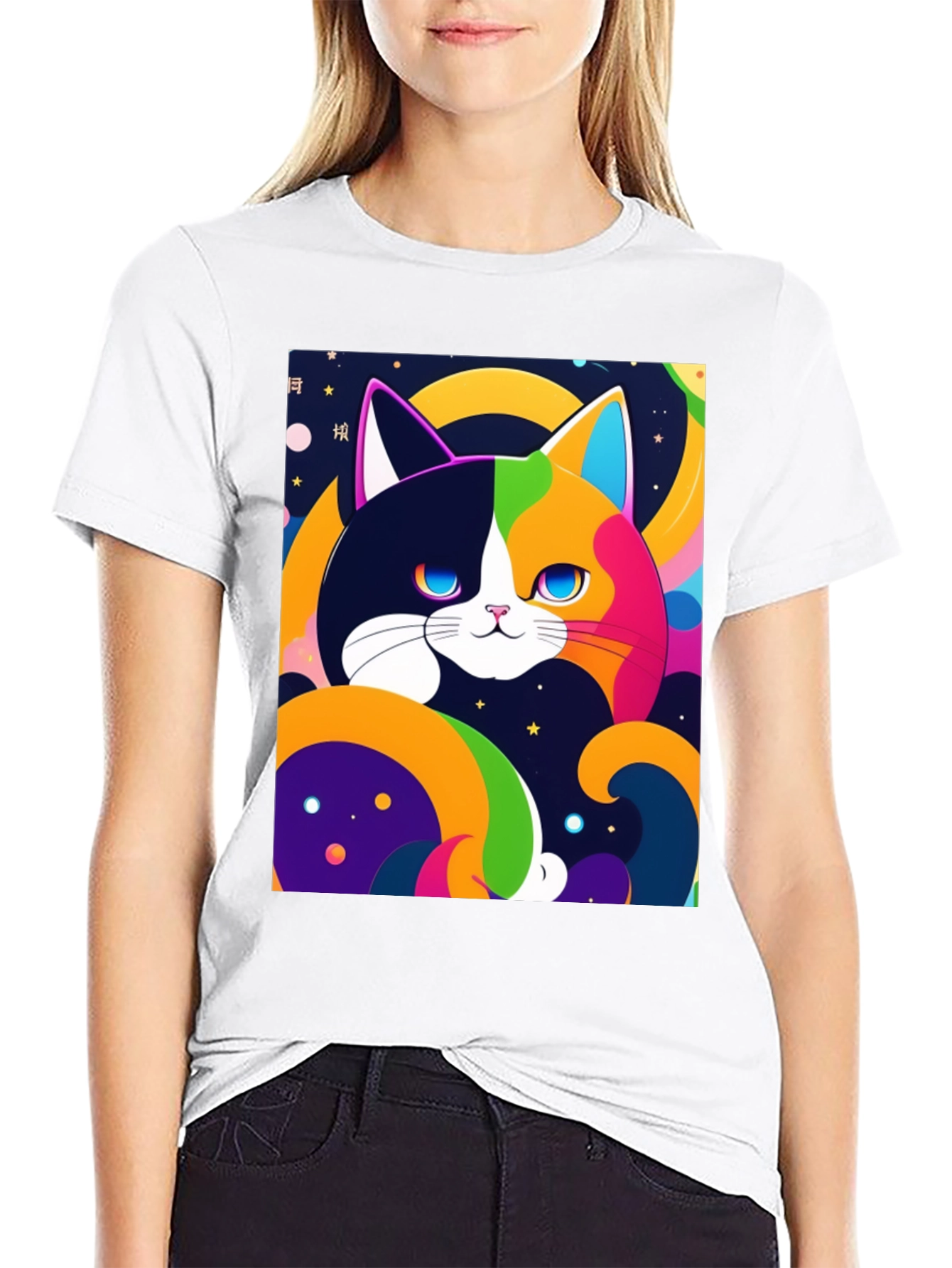 Colorful Cat Graphic T-Shirt