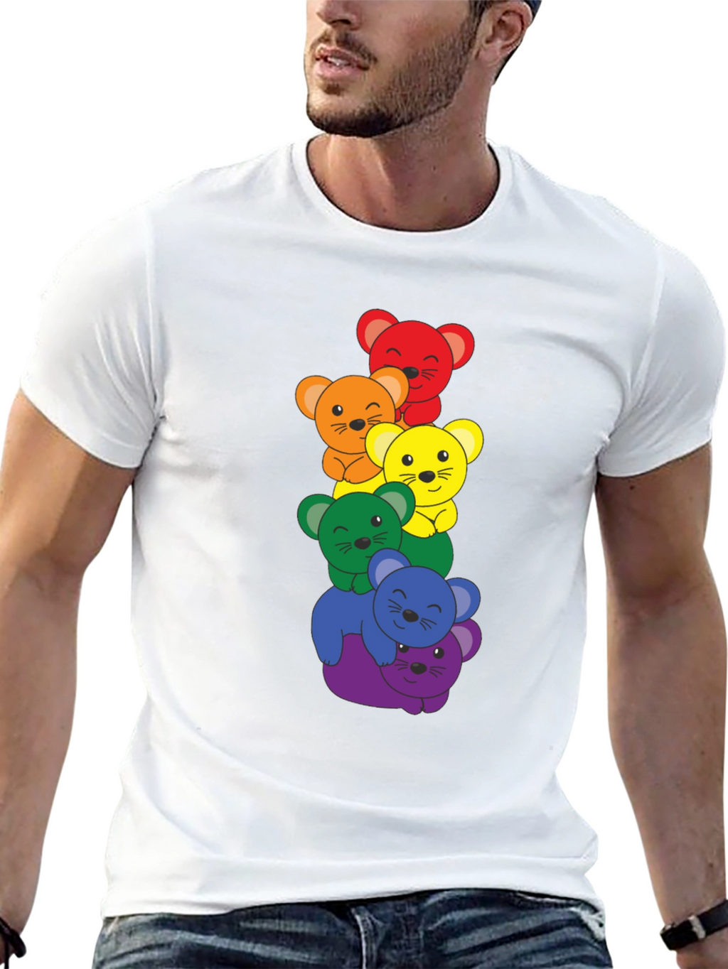 Rainbow Bear Stack Black T-Shirt