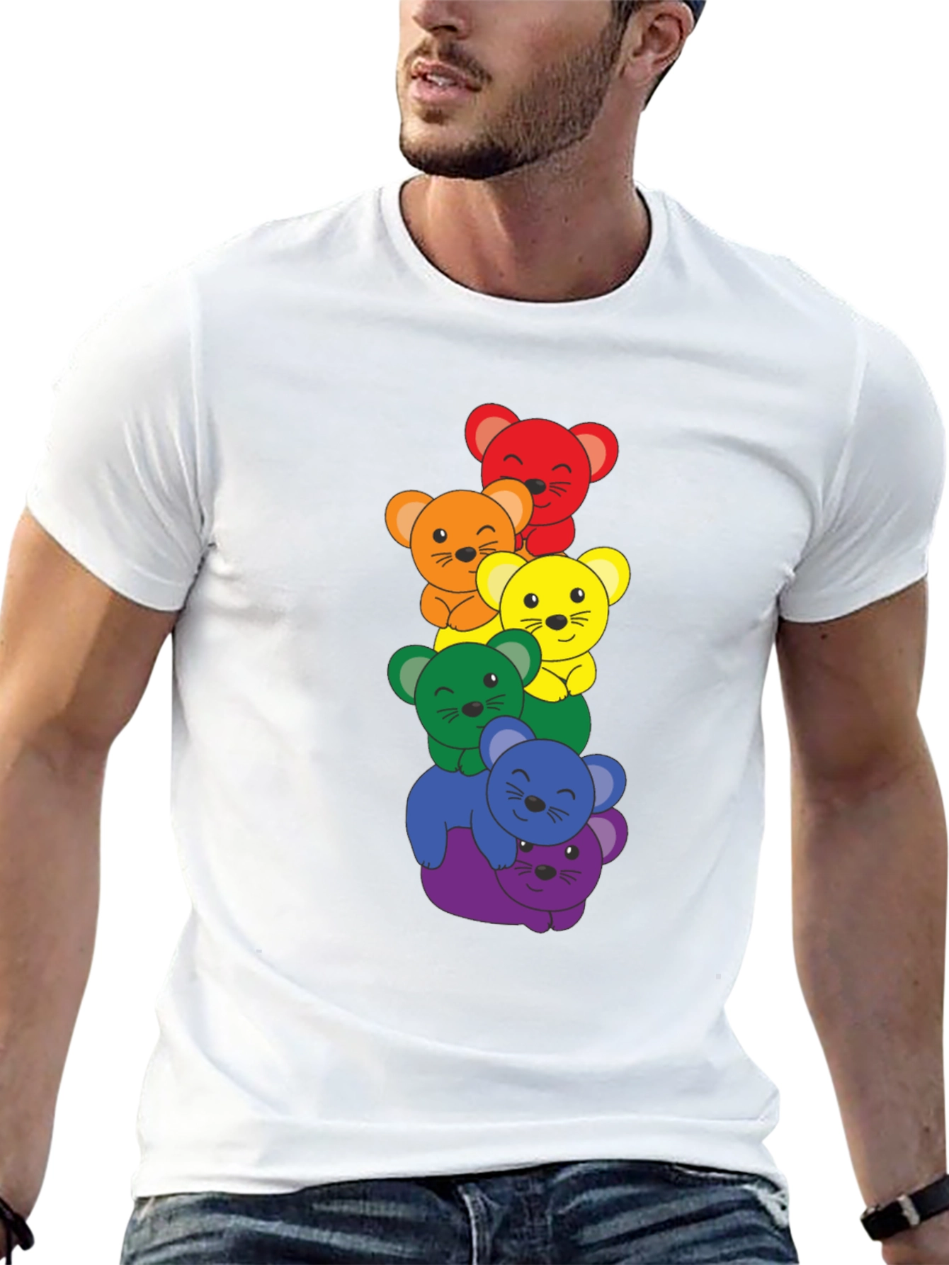 Rainbow Bear Stack Black T-Shirt