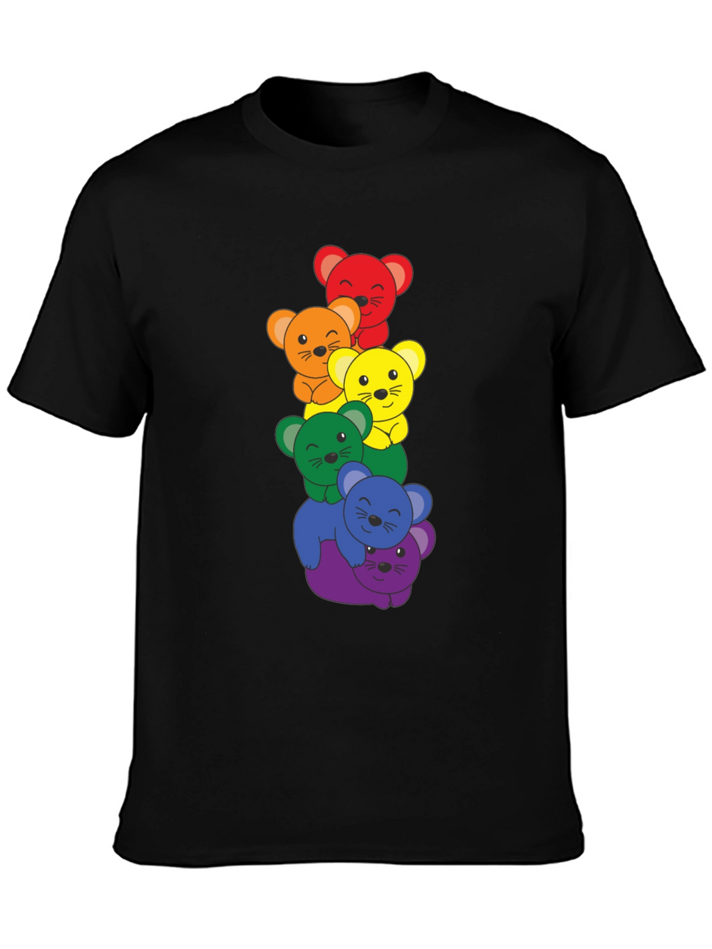 Rainbow Bear Stack Black T-Shirt
