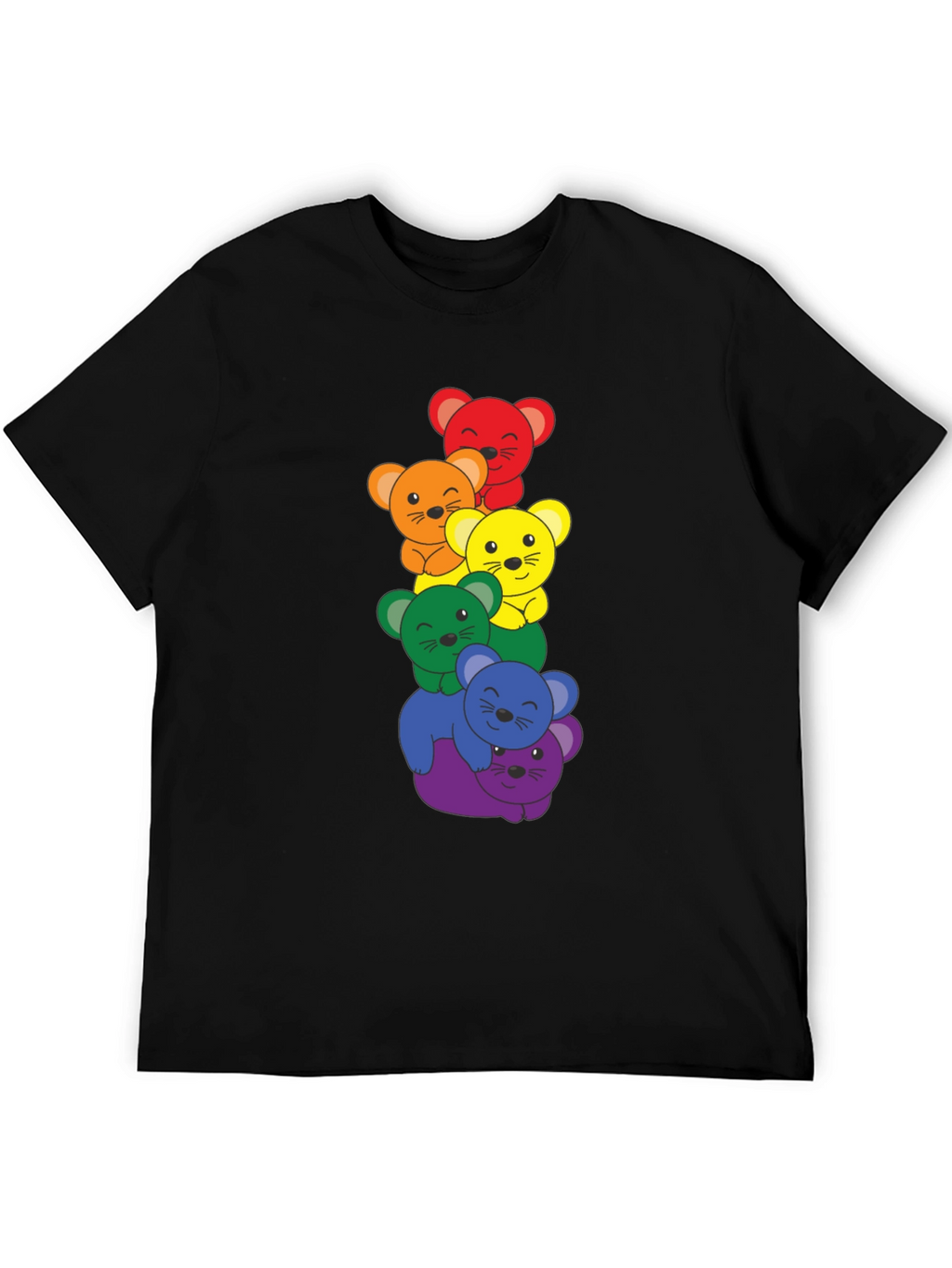 Rainbow Bear Stack Black T-Shirt