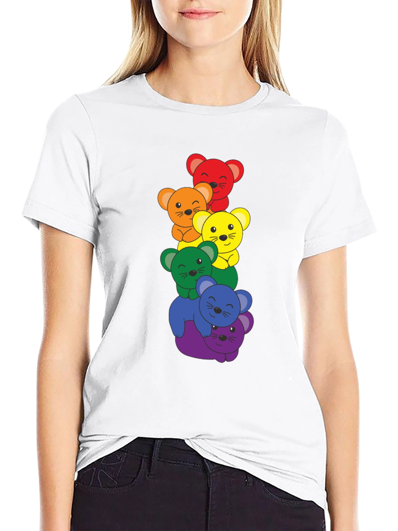 Rainbow Bear Stack Black T-Shirt