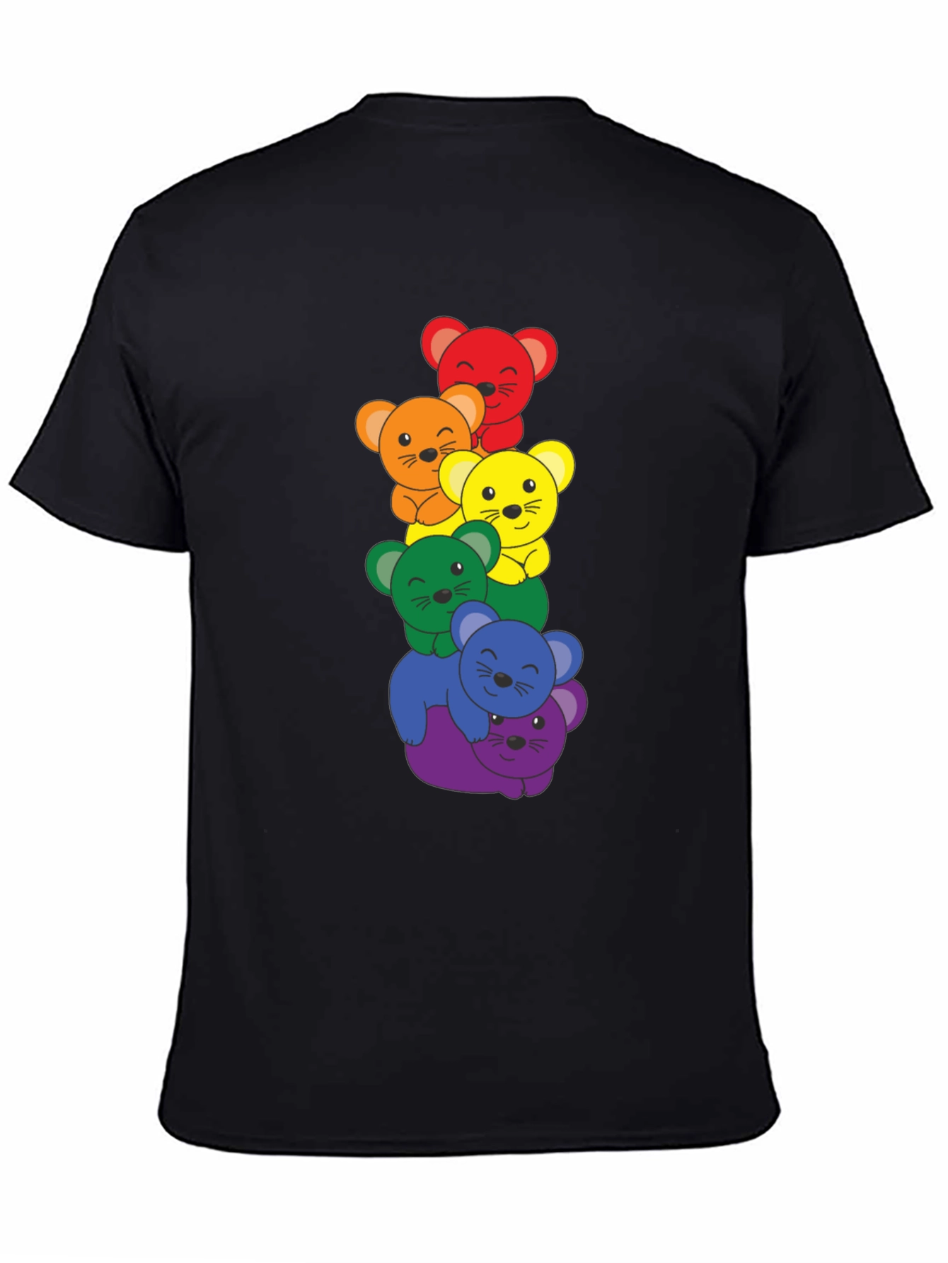 Rainbow Bear Stack Black T-Shirt