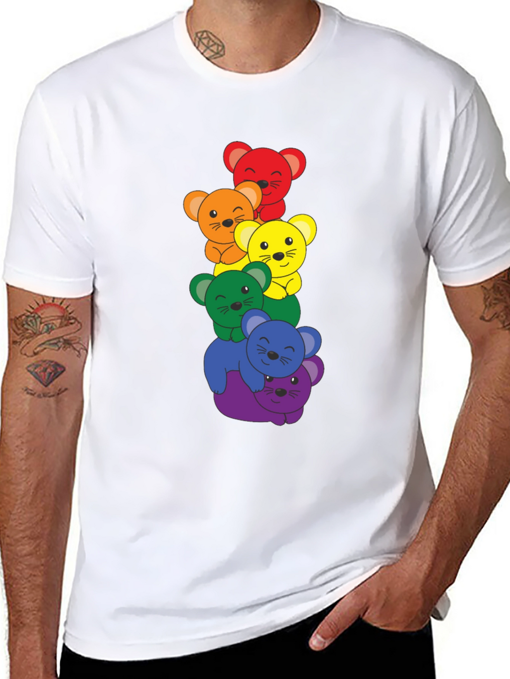 Rainbow Bear Stack Black T-Shirt