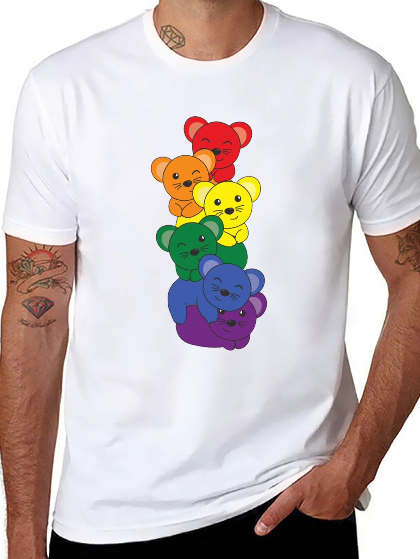 Rainbow Bear Stack Black T-Shirt