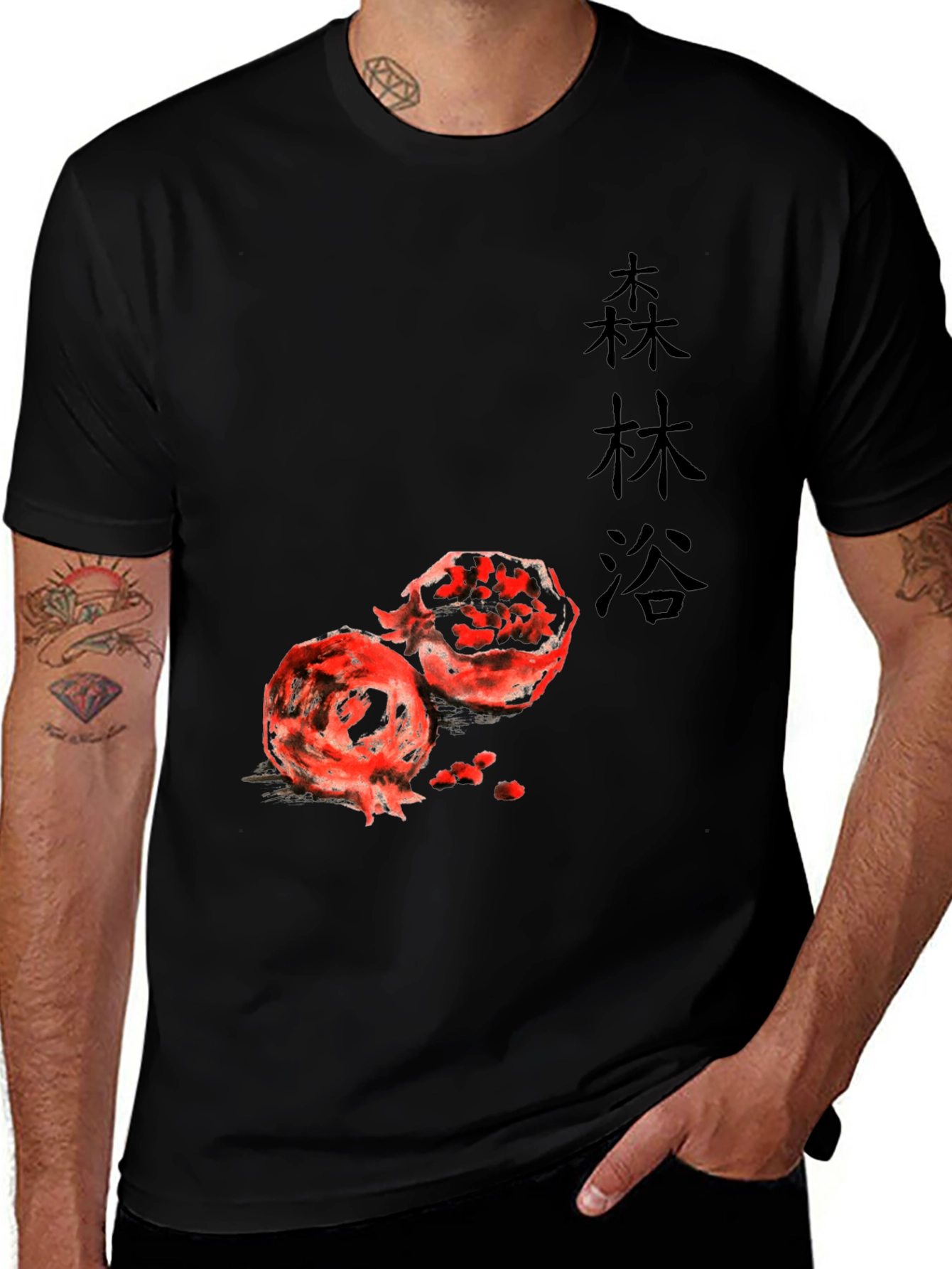 Pomegranate Graphic Print Black T-Shirt