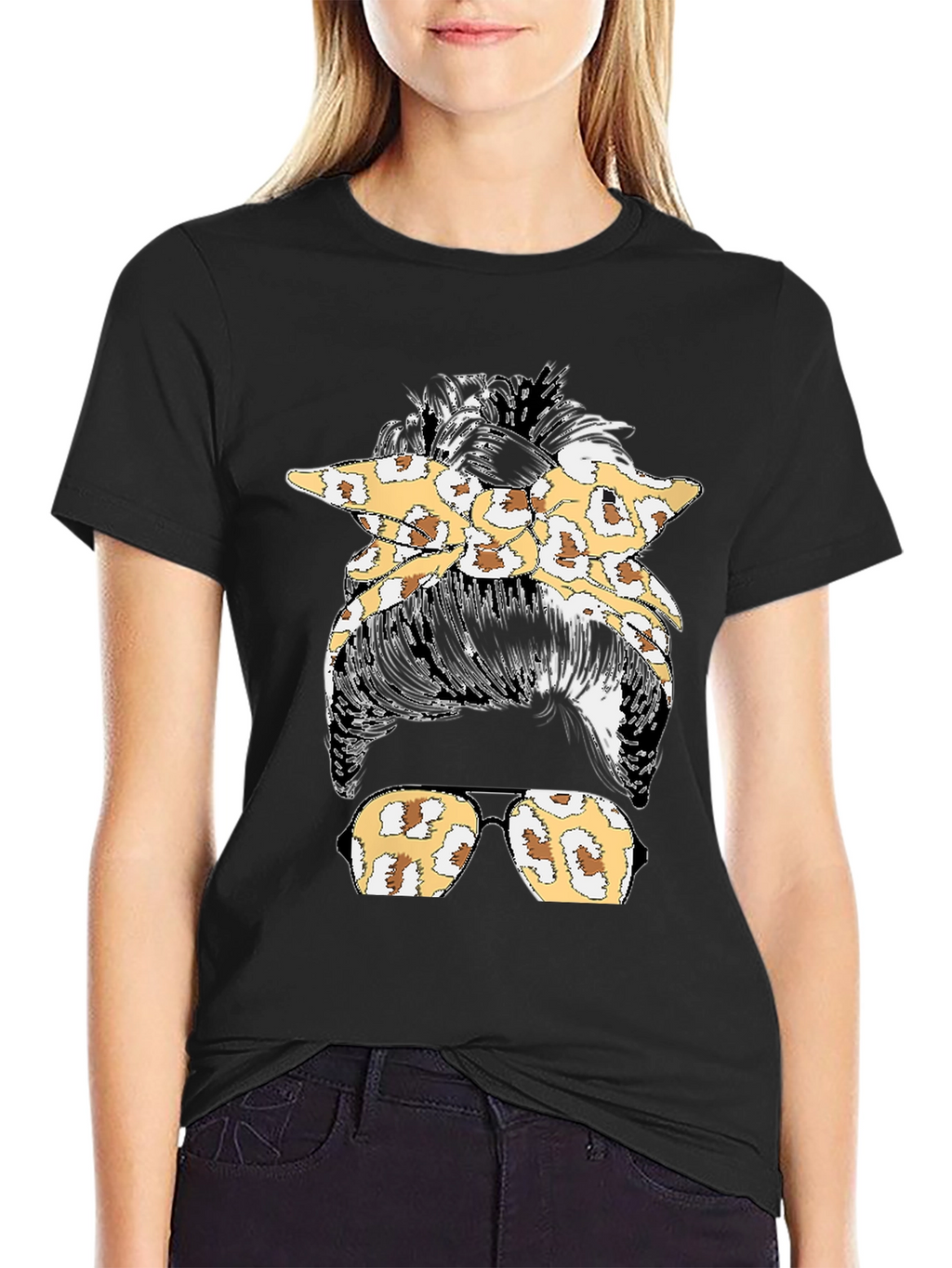 Leopard Print Messy Bun T-Shirt