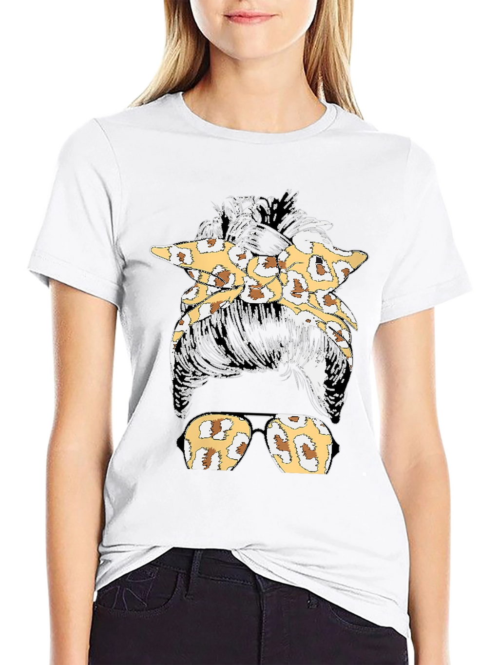 Leopard Print Messy Bun T-Shirt