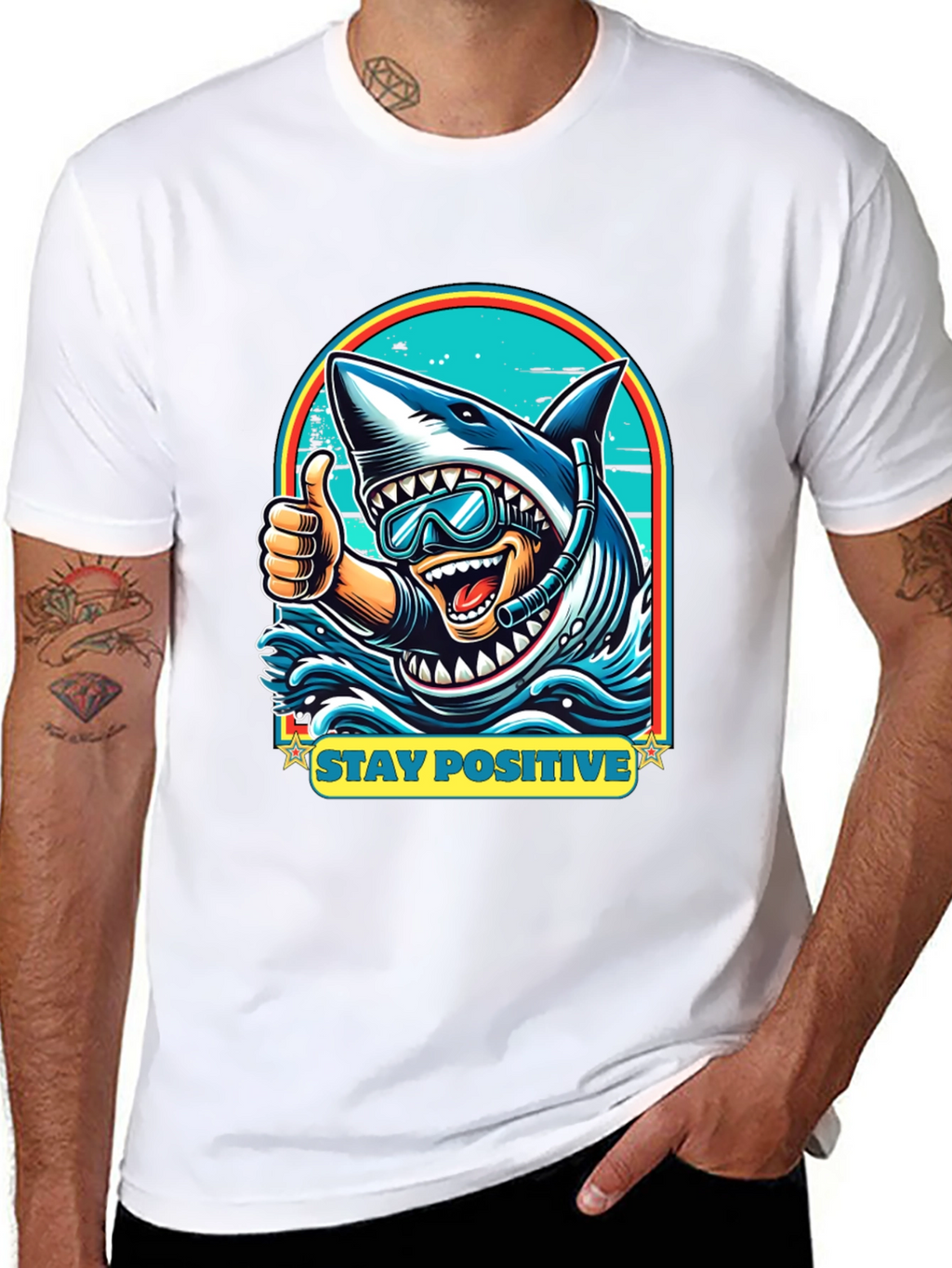 Stay Positive Shark Diver Graphic Tee - Black
