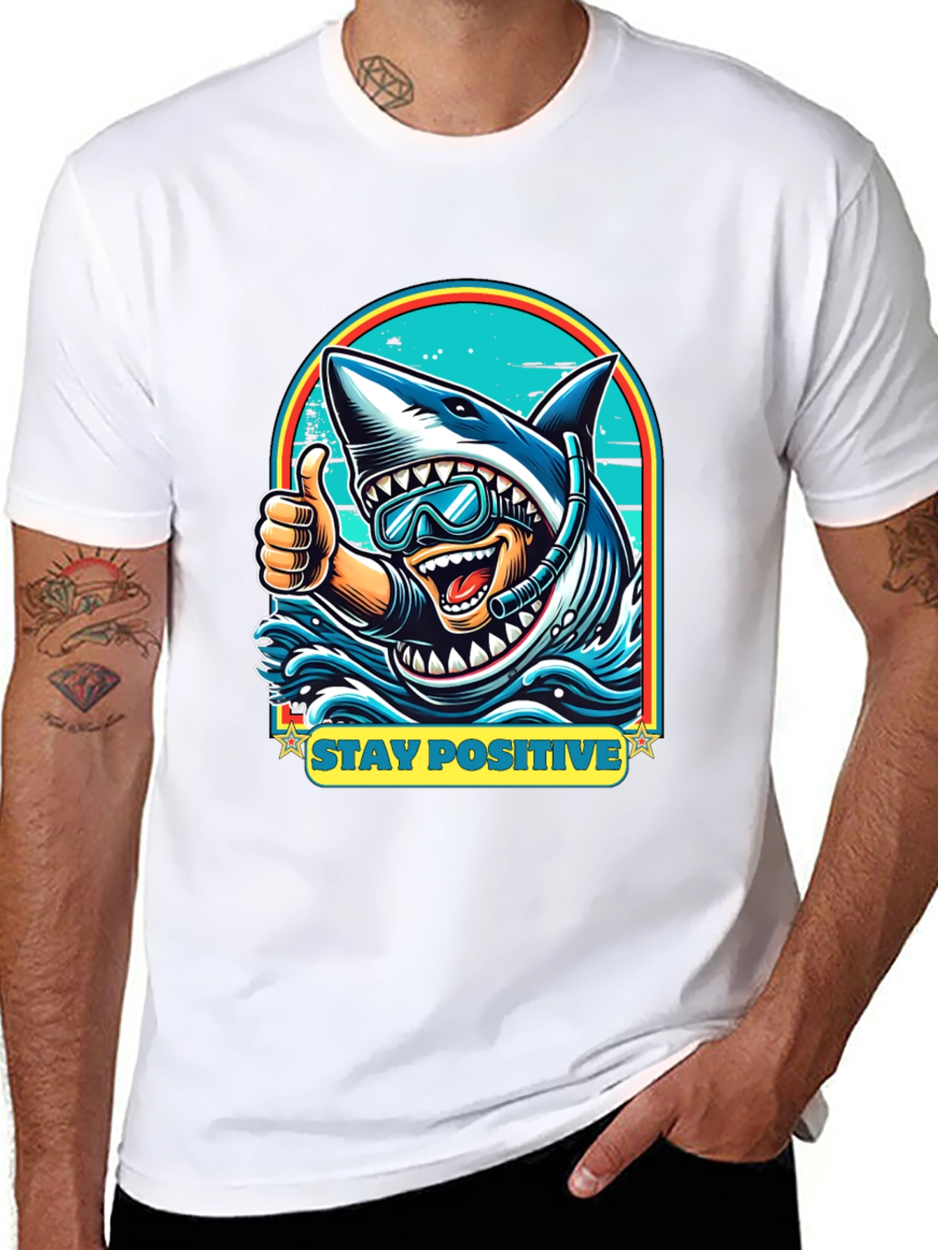 Stay Positive Shark Diver Graphic Tee - Black