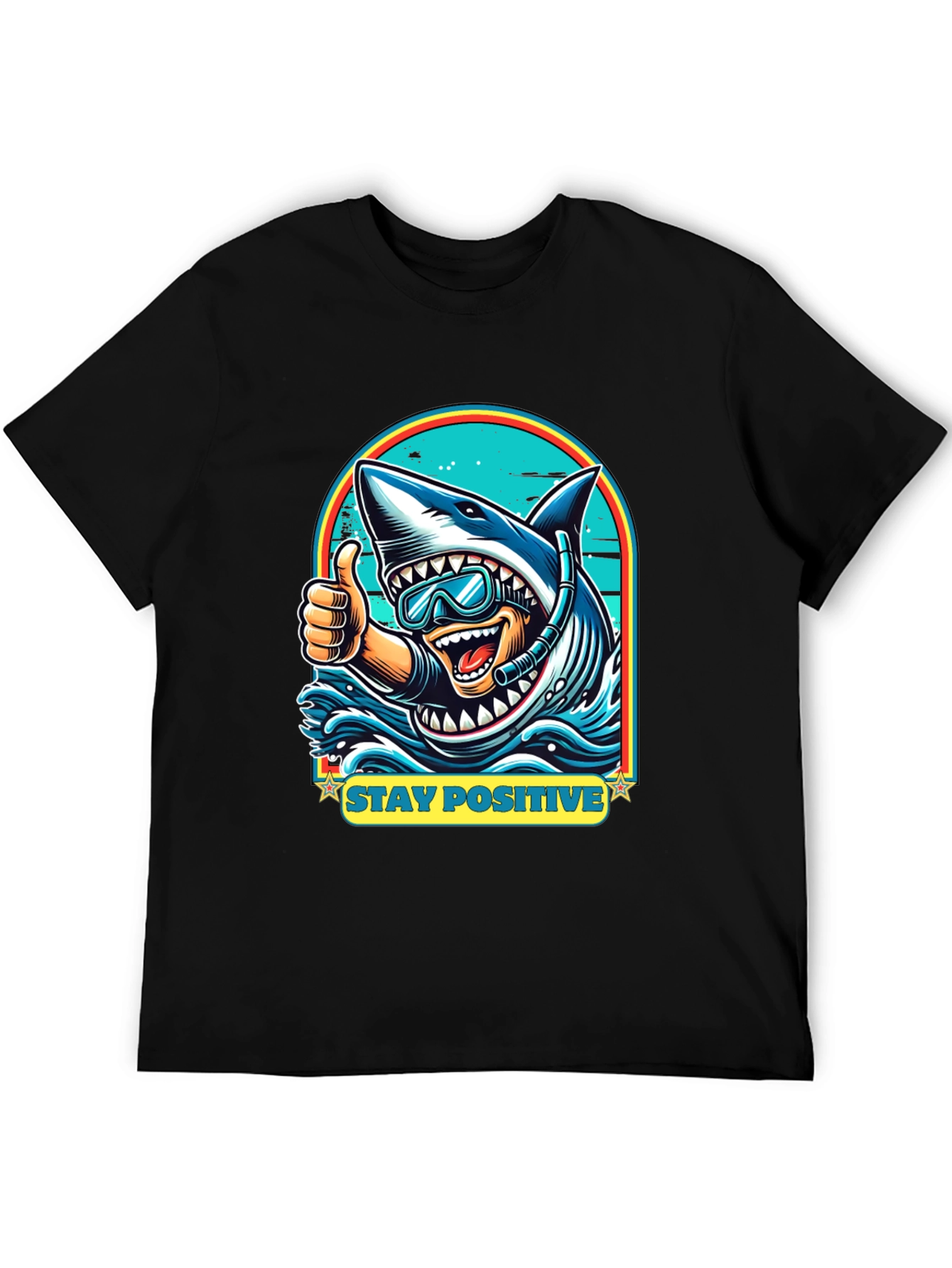 Stay Positive Shark Diver Graphic Tee - Black