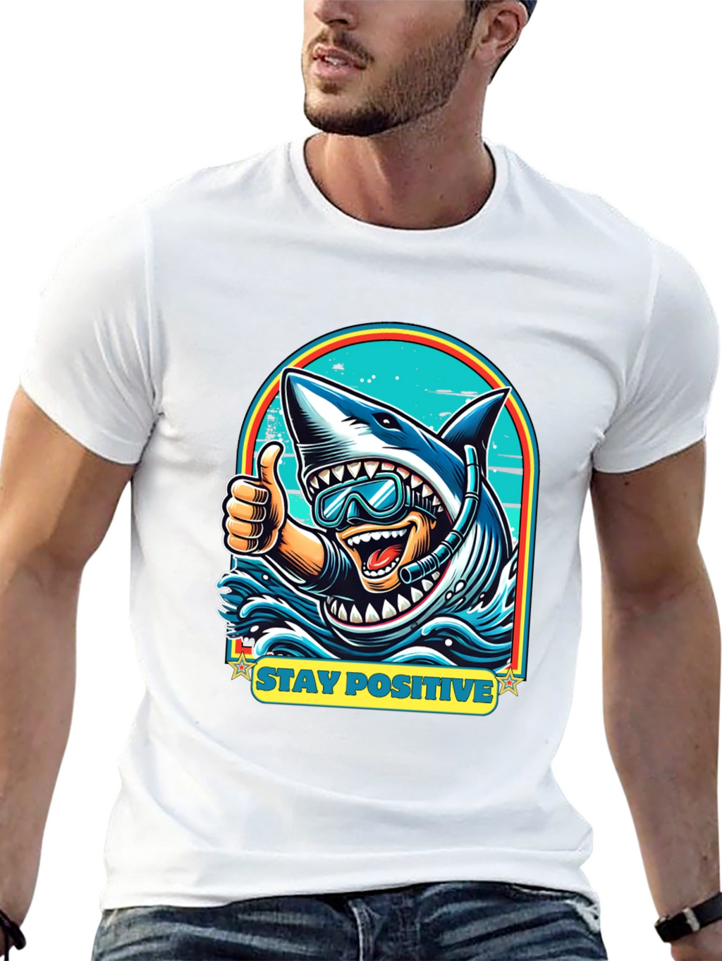 Stay Positive Shark Diver Graphic Tee - Black