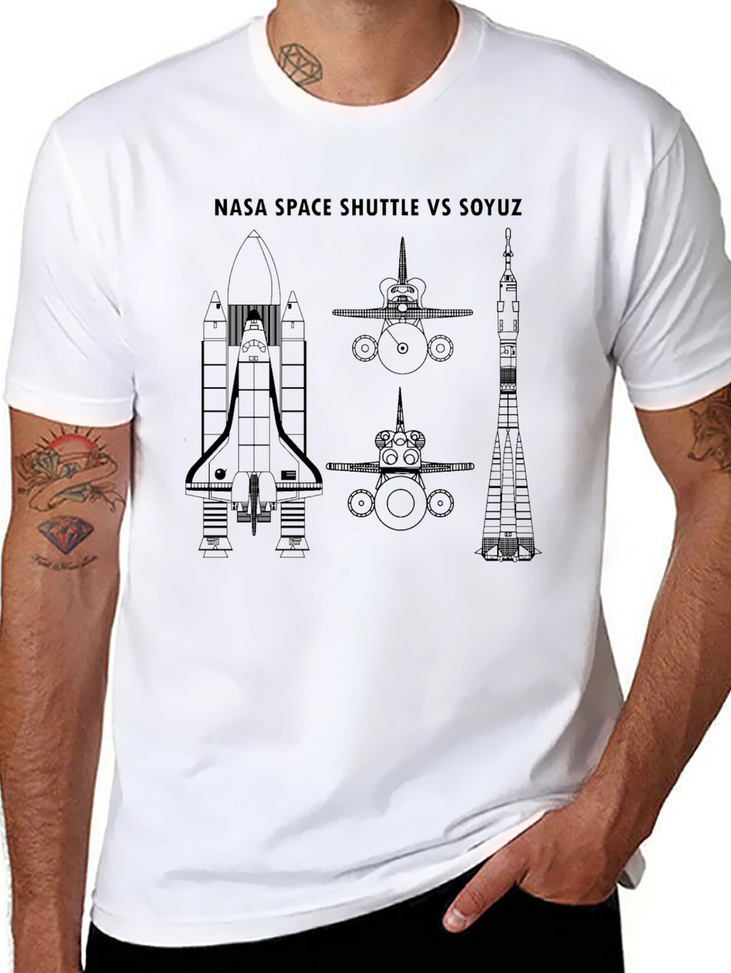 NASA Space Shuttle VS Soyuz Black T-Shirt