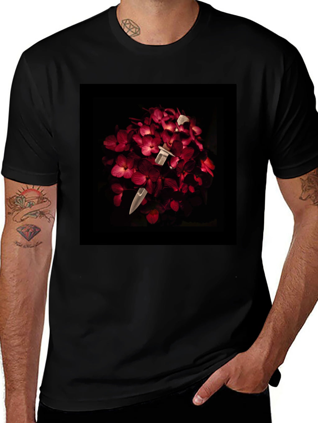Floral Dagger Tee - Edgy & Unique Style