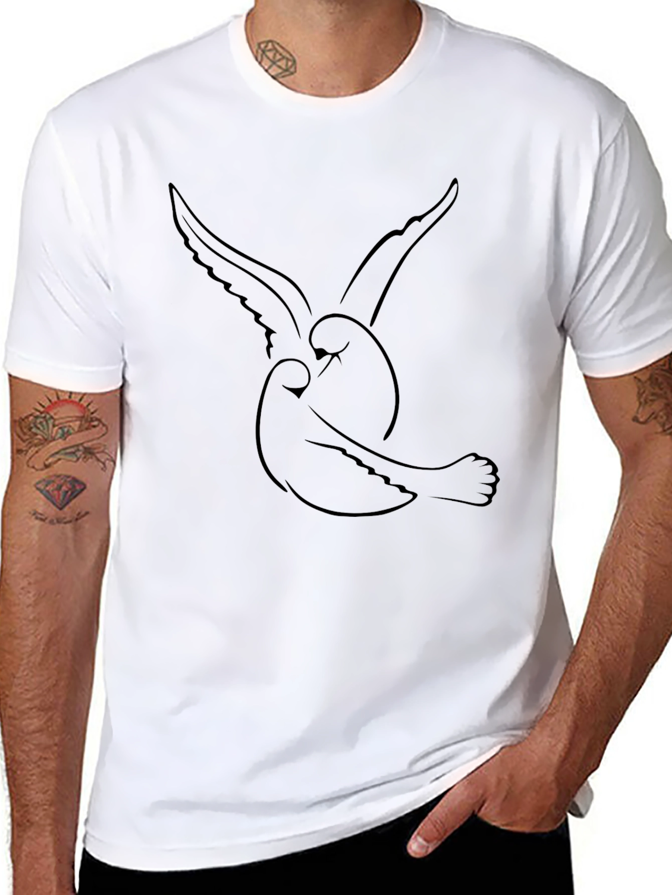 Modern Bird Graphic Black T-Shirt