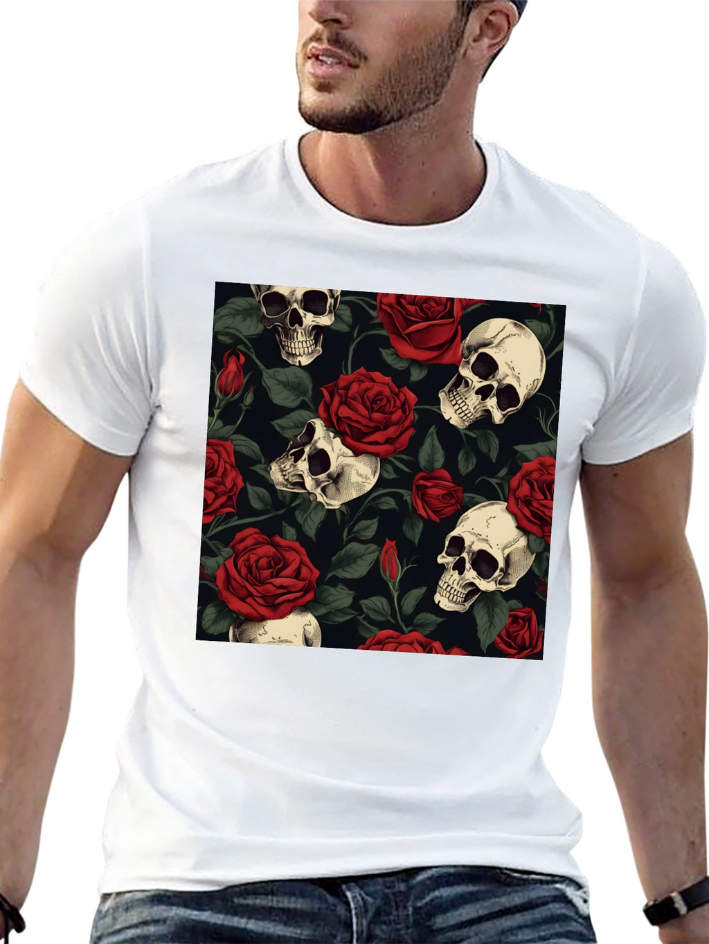 Skull & Roses Graphic Tee - Bold Edgy Style