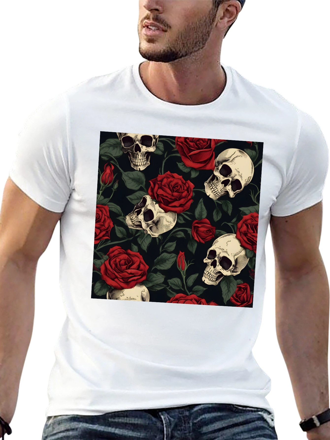 Skull & Roses Graphic Tee - Bold Edgy Style