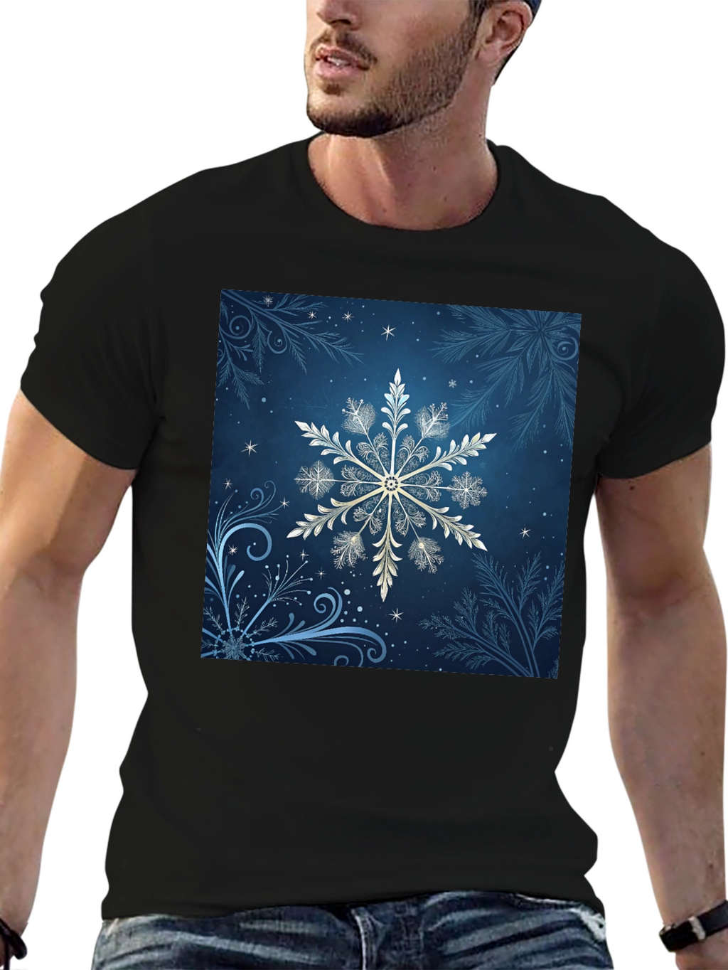 Snowflake Graphic Tee - Black Cotton Blend