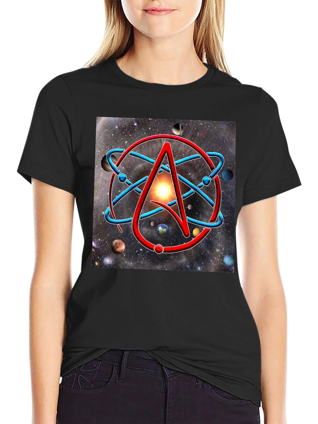 Atheist Symbol T-Shirt - Space Galaxy Design