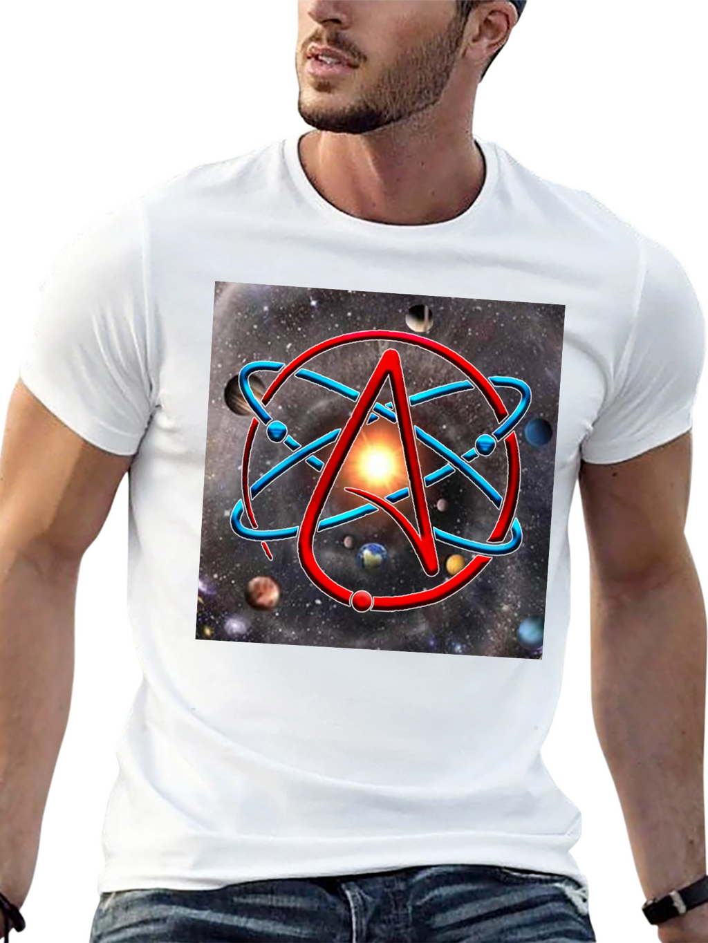 Atheist Symbol T-Shirt - Space Galaxy Design
