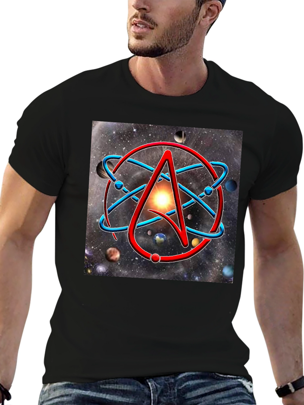 Atheist Symbol T-Shirt - Space Galaxy Design