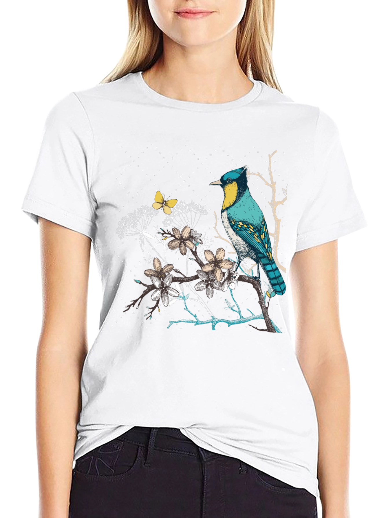 Bird & Butterfly Graphic Tee - Nature Inspired Design
