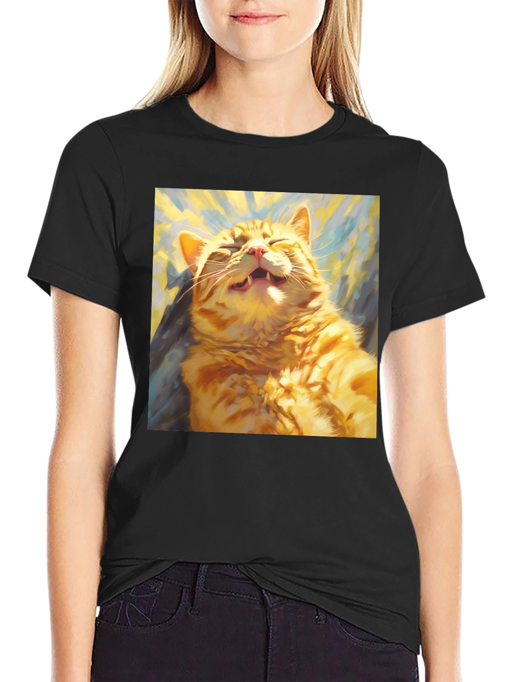 Funny Cat Graphic Tee - Soft Cotton Crewneck T-Shirt