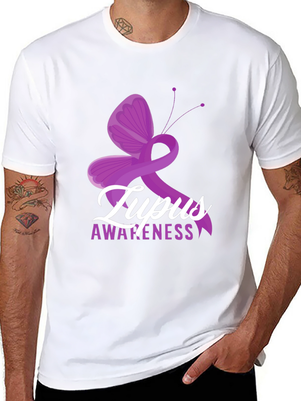 Lupus Awareness Ribbon Butterfly Graphic T-Shirt