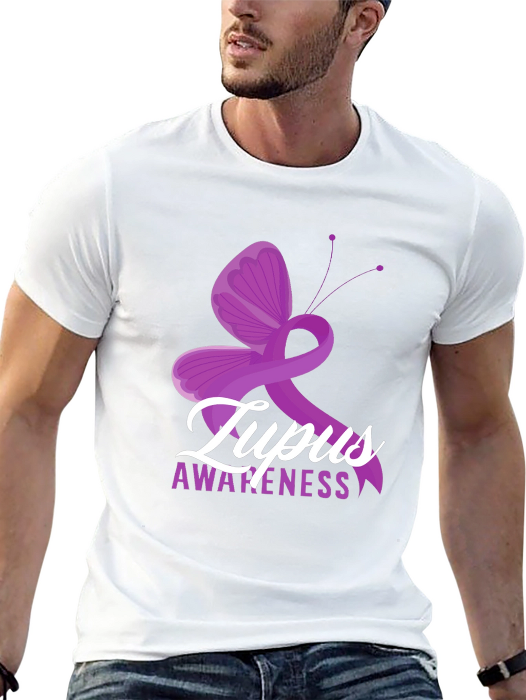 Lupus Awareness Ribbon Butterfly Graphic T-Shirt