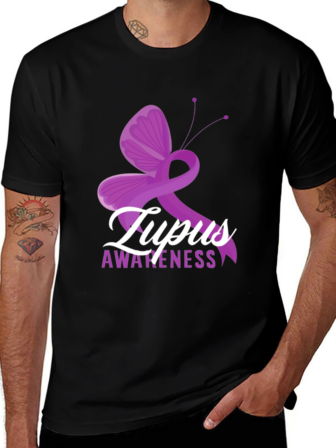 Lupus Awareness Ribbon Butterfly Graphic T-Shirt
