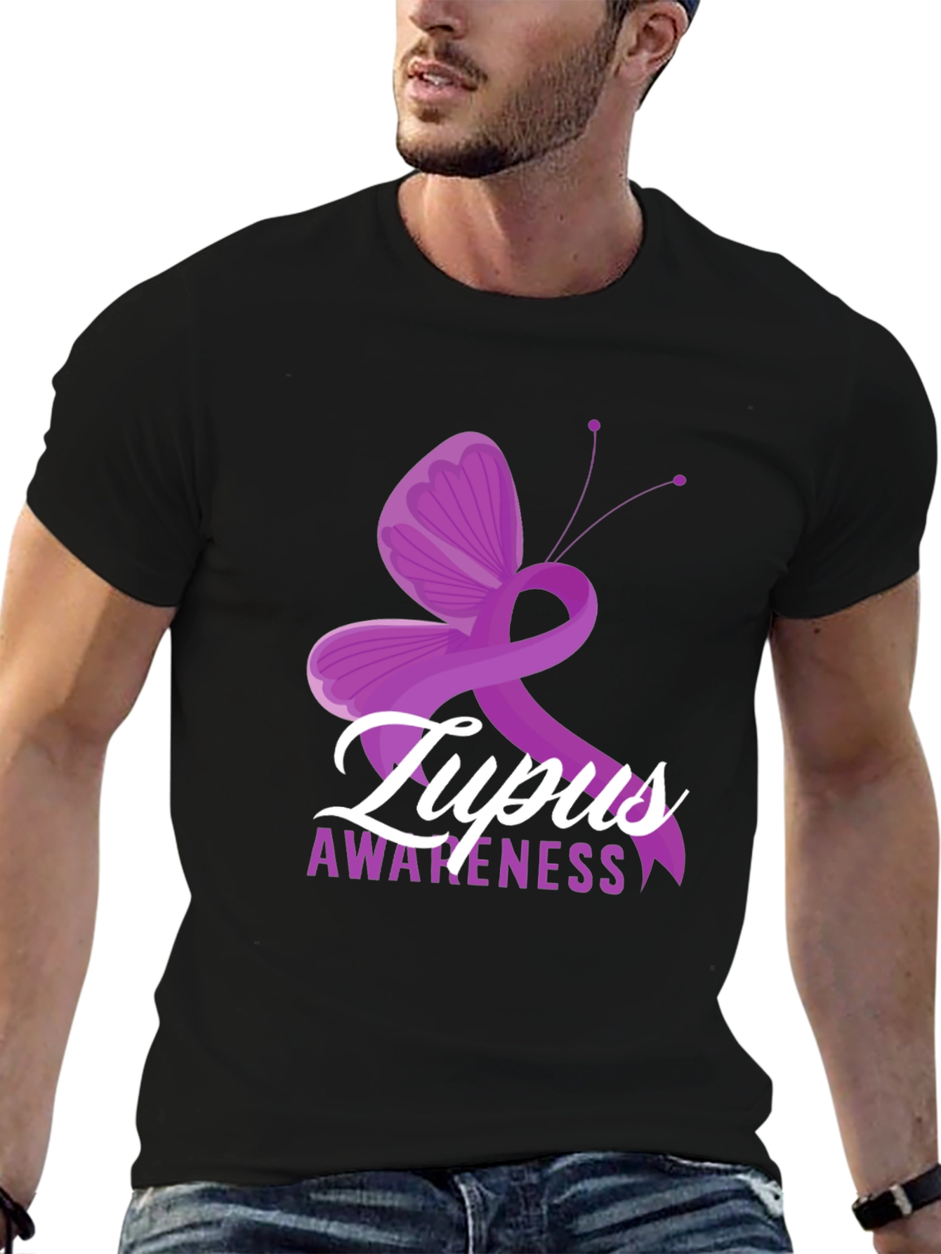 Lupus Awareness Ribbon Butterfly Graphic T-Shirt