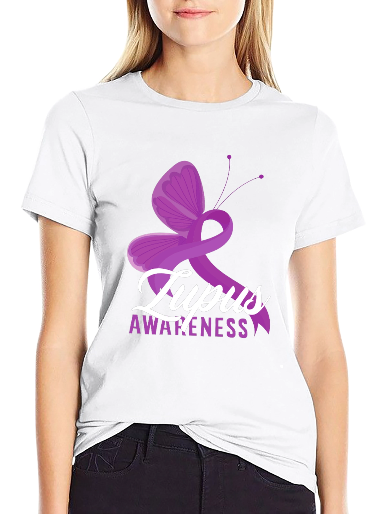 Lupus Awareness Ribbon Butterfly Graphic T-Shirt
