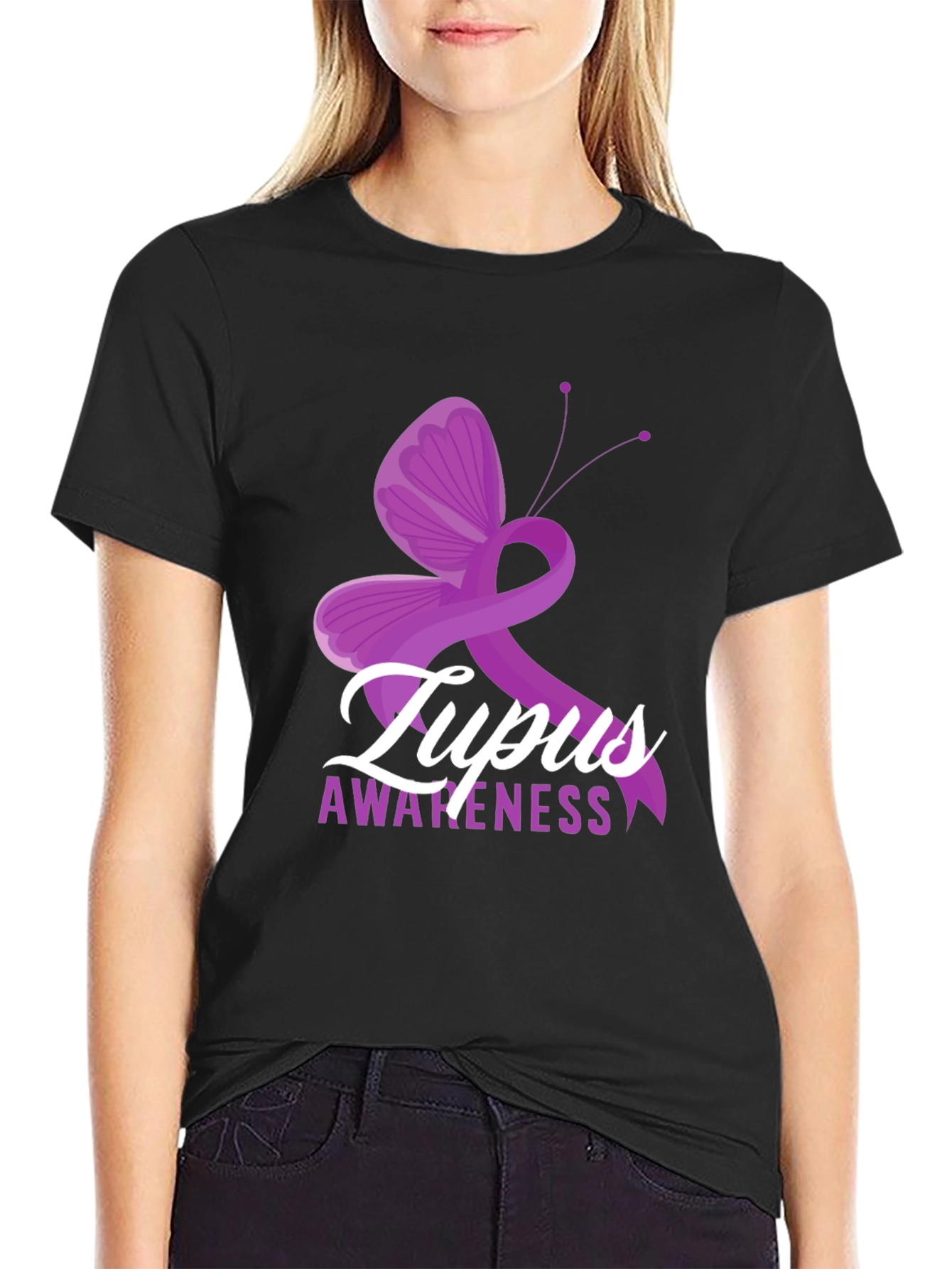 Lupus Awareness Ribbon Butterfly Graphic T-Shirt