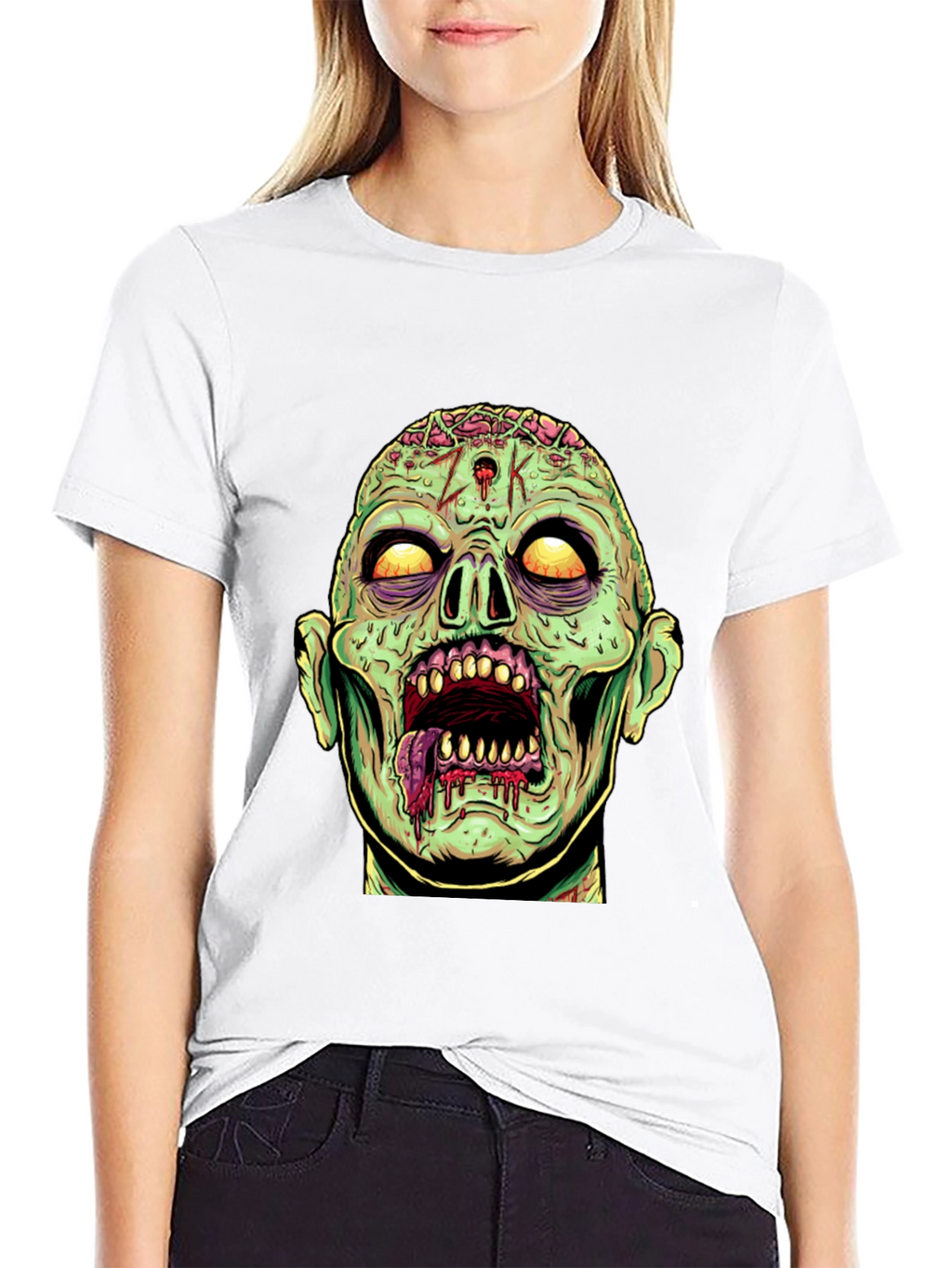 Zombie Head Graphic Print T-Shirt