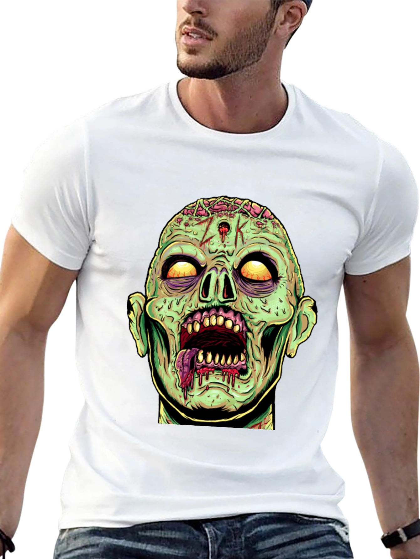 Zombie Head Graphic Print T-Shirt