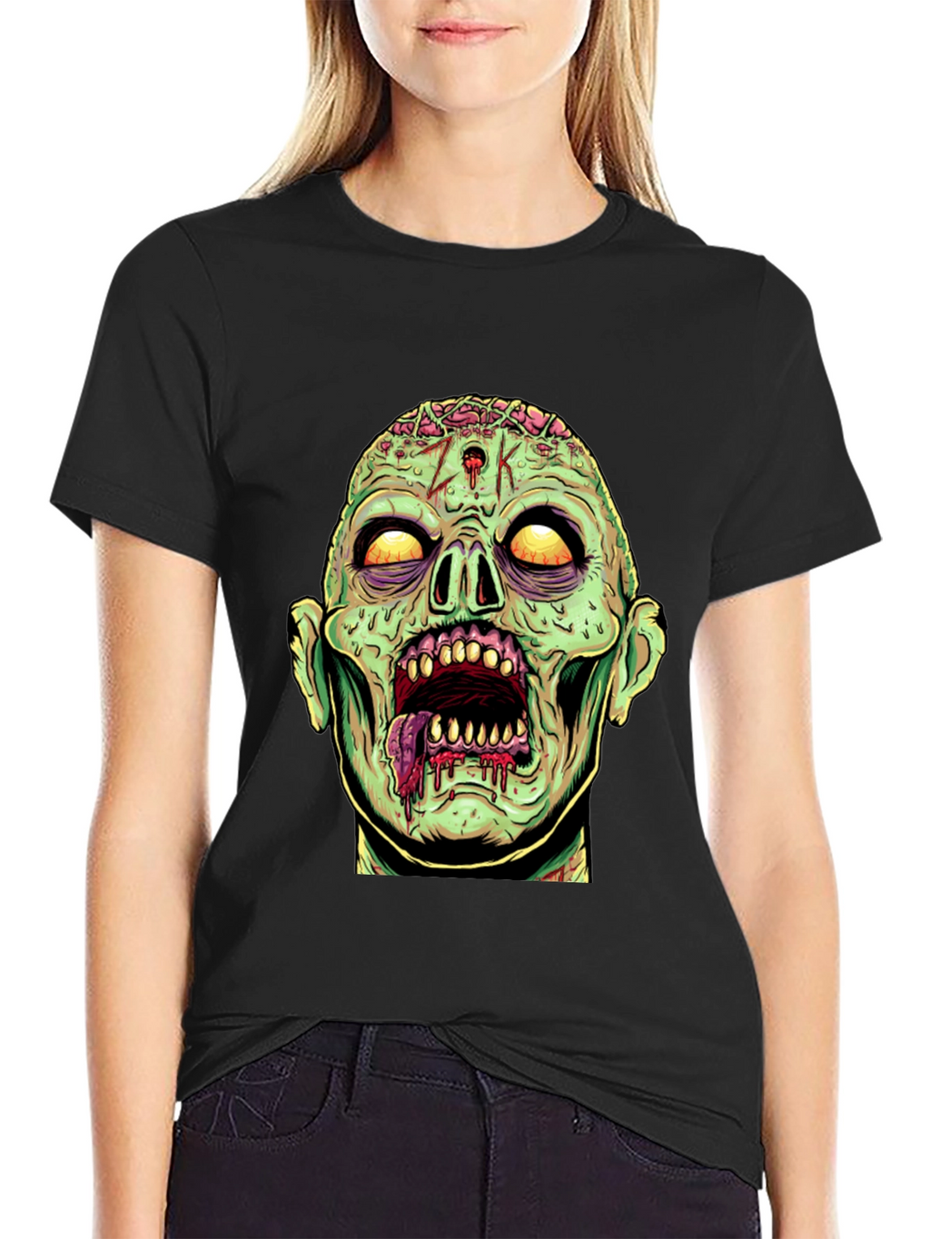 Zombie Head Graphic Print T-Shirt