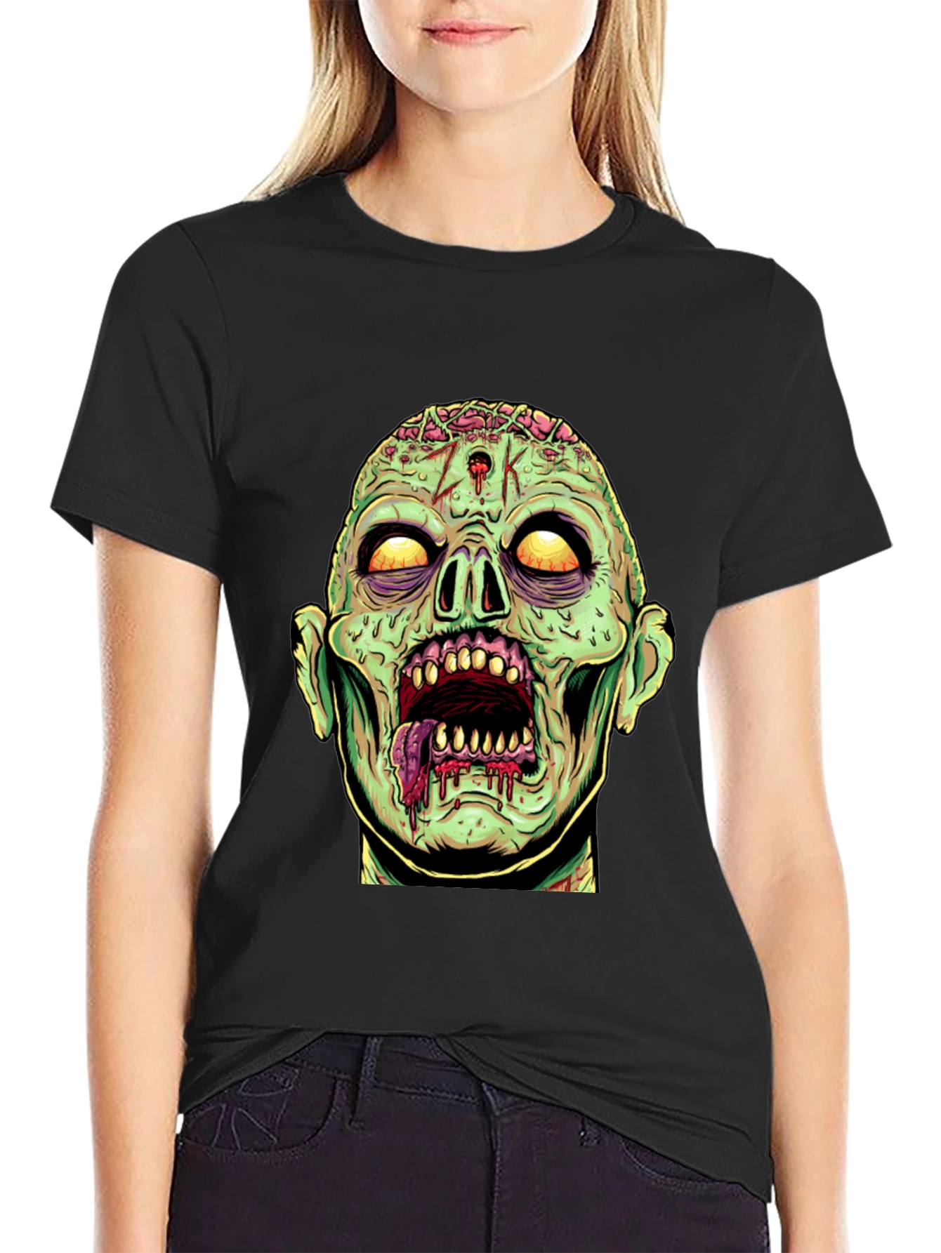 Zombie Head Graphic Print T-Shirt
