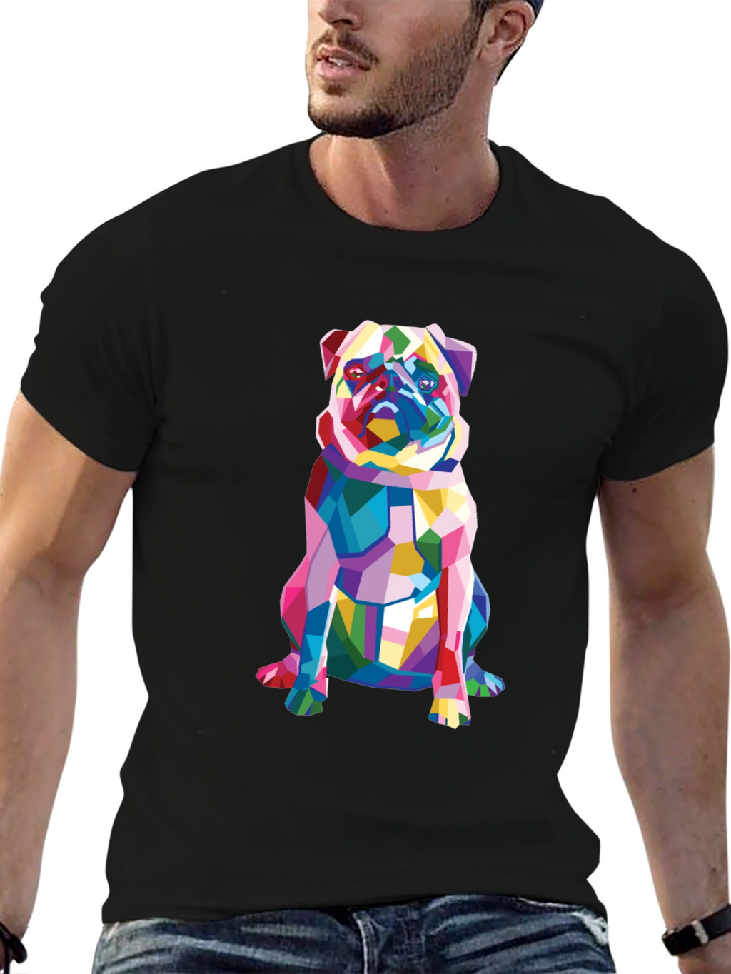 Geometric Pug Graphic Tee - Modern Dog Lovers T-Shirt