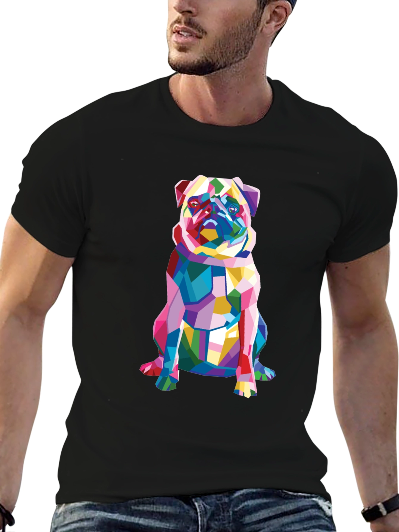 Geometric Pug Graphic Tee - Modern Dog Lovers T-Shirt