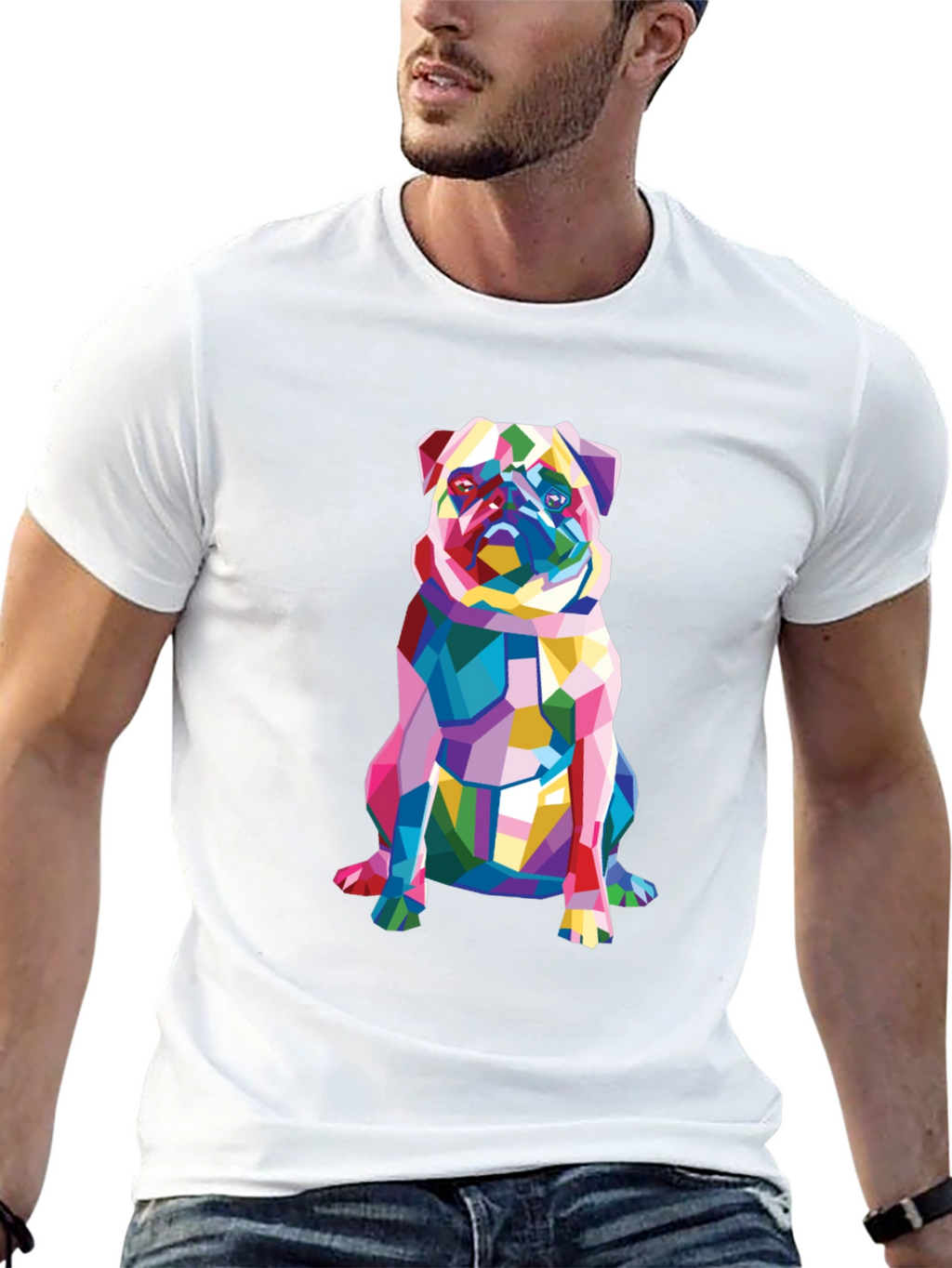 Geometric Pug Graphic Tee - Modern Dog Lovers T-Shirt